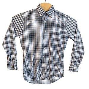 Peter Millar Mens Small Blue Gingham Performance Button Down Shirt Long Sleeve